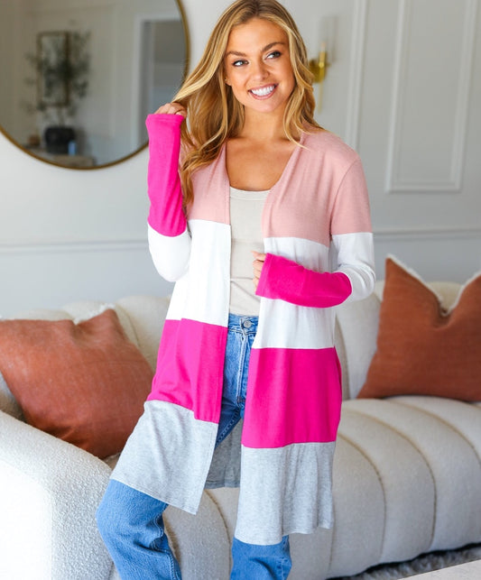 Face The Day Striped Hacci Colorblock Cardigan