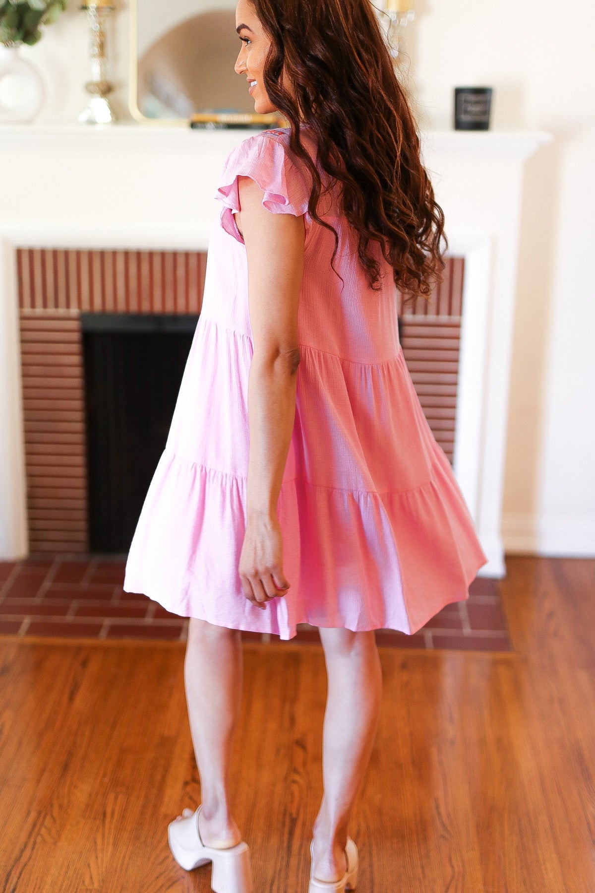 Blush Embroidered Tiered Dress
