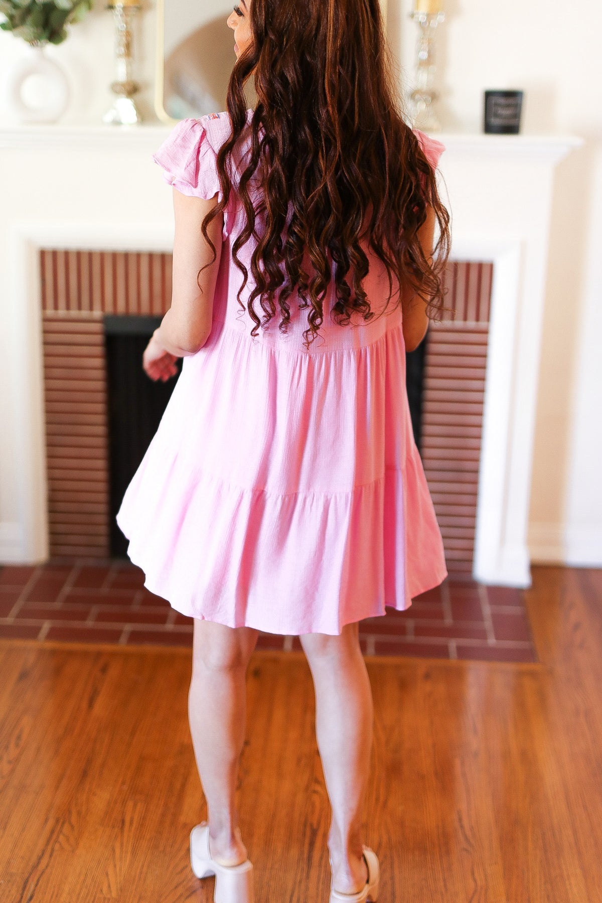 Blush Embroidered Tiered Dress