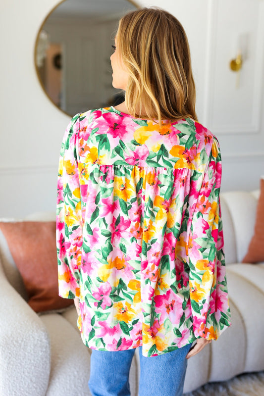 Pretty In Pink Watercolor Floral Top