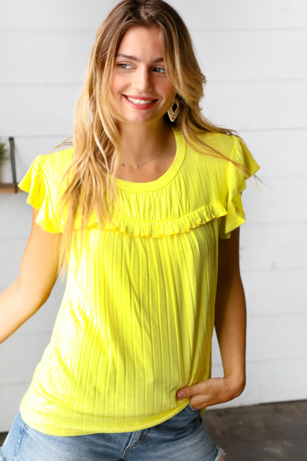 Lemon Frilled Yoke Top