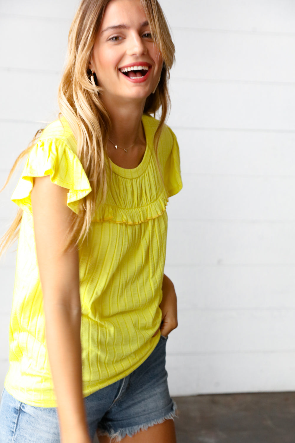 Lemon Frilled Yoke Top