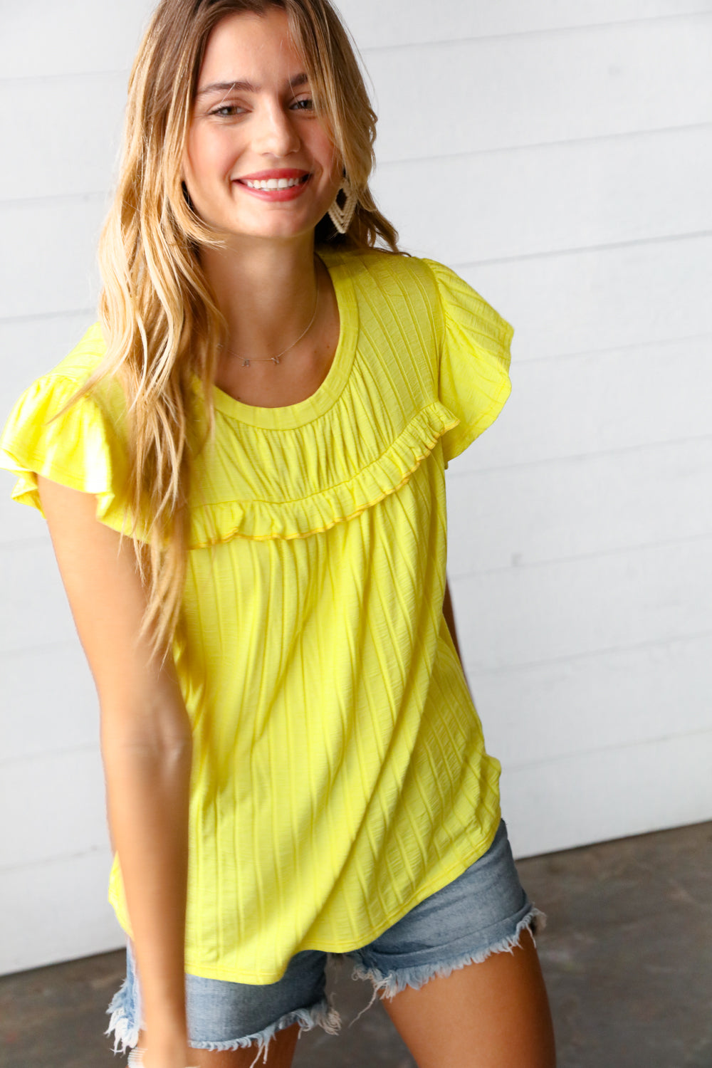 Lemon Frilled Yoke Top