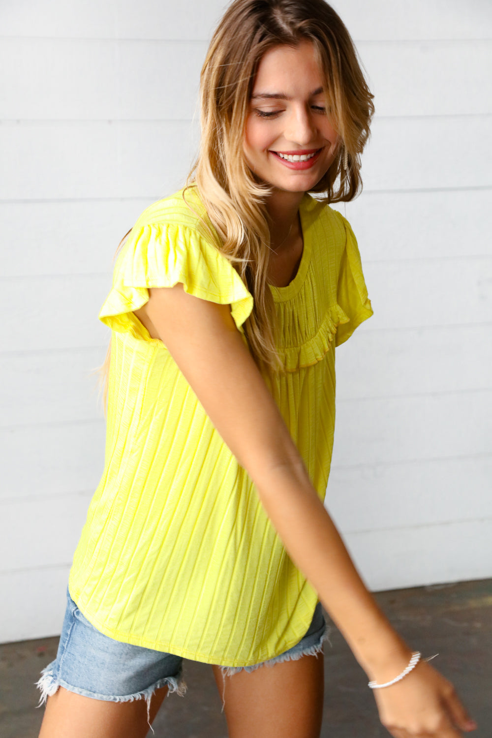 Lemon Frilled Yoke Top