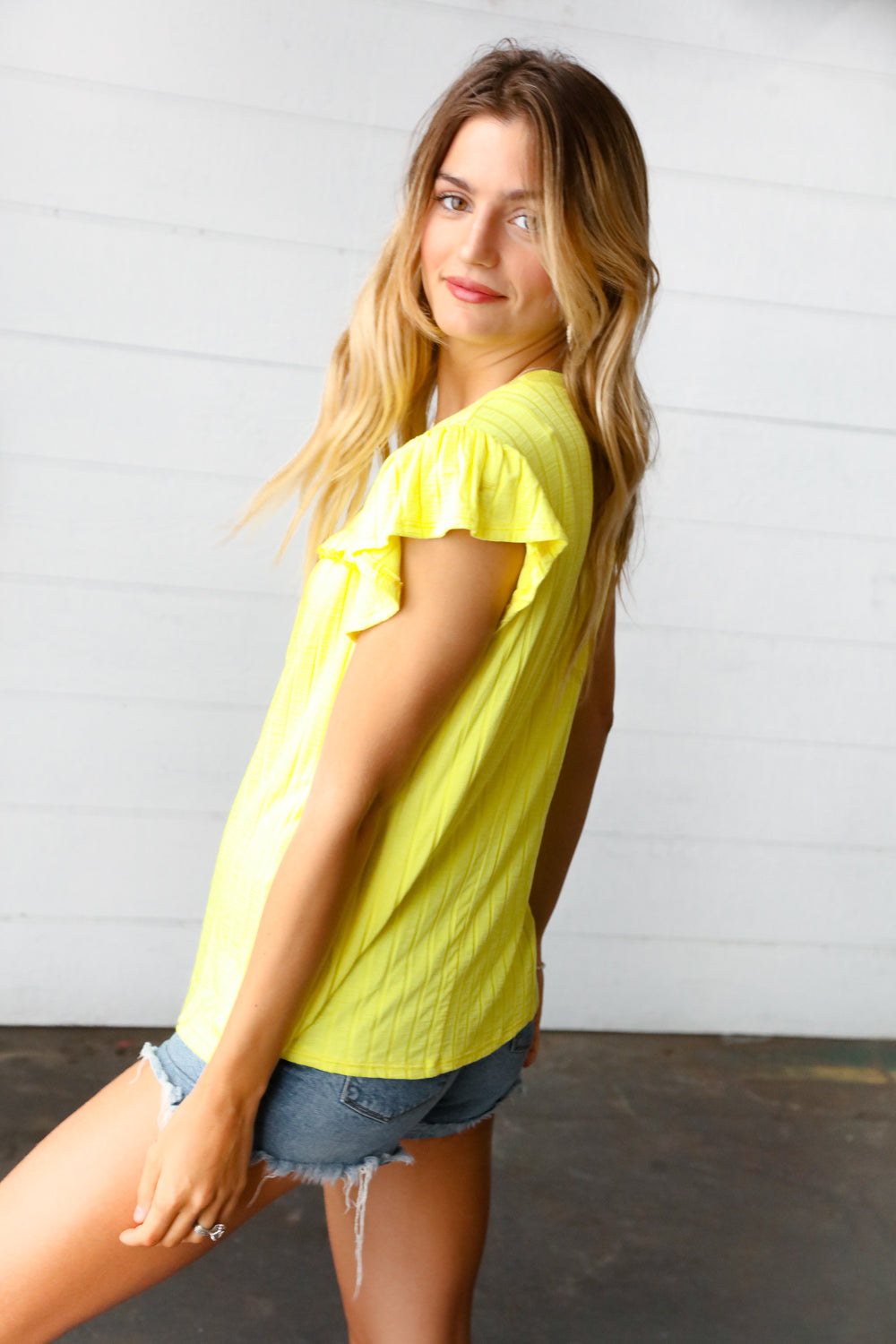 Lemon Frilled Yoke Top