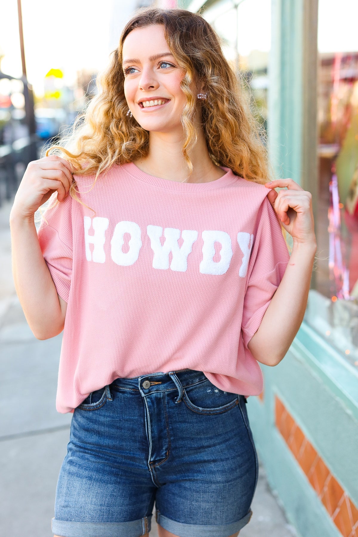 Howdy Pop-Up Embroidered Ribbed Top