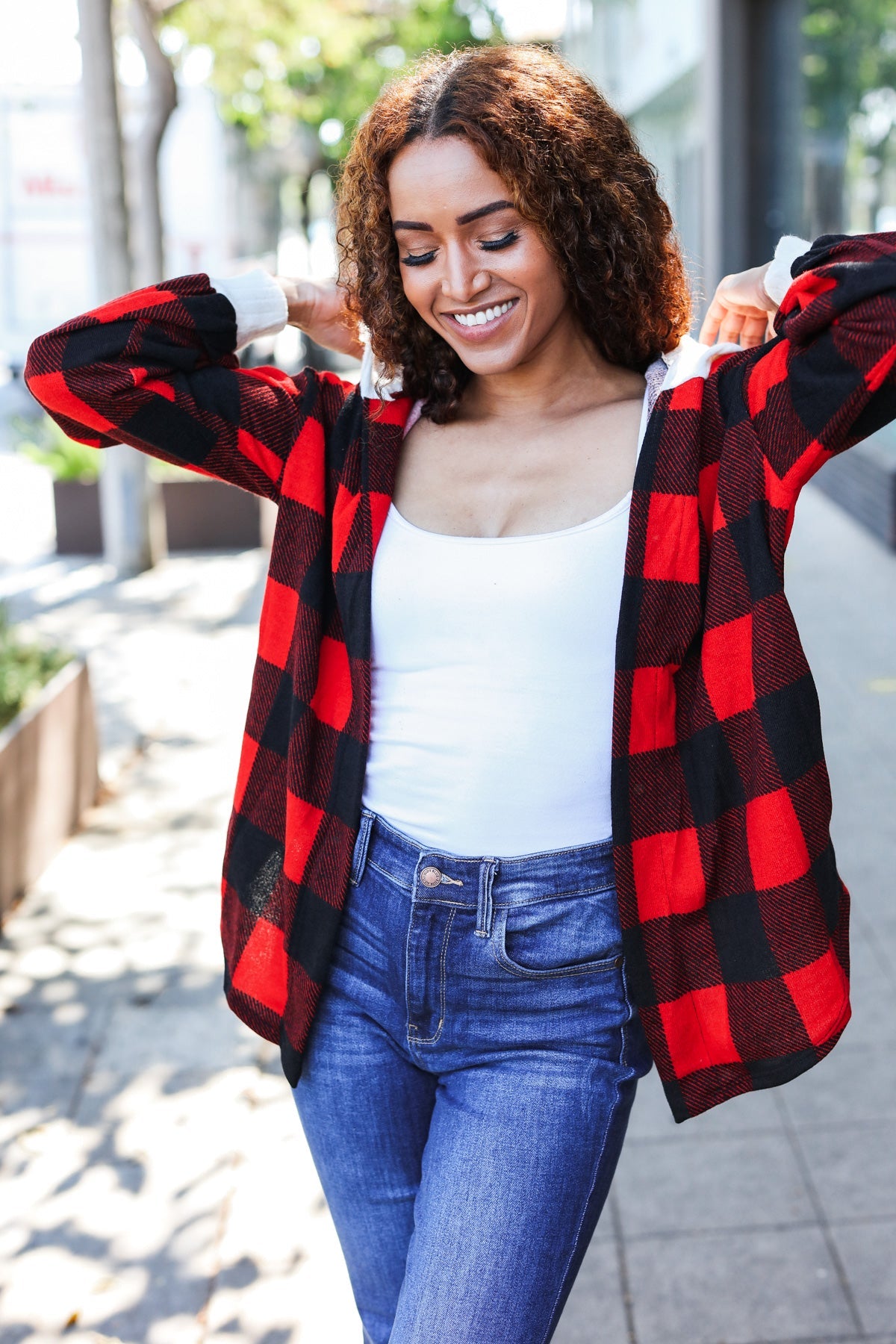 Stepping Out Plaid Hooded Sweater