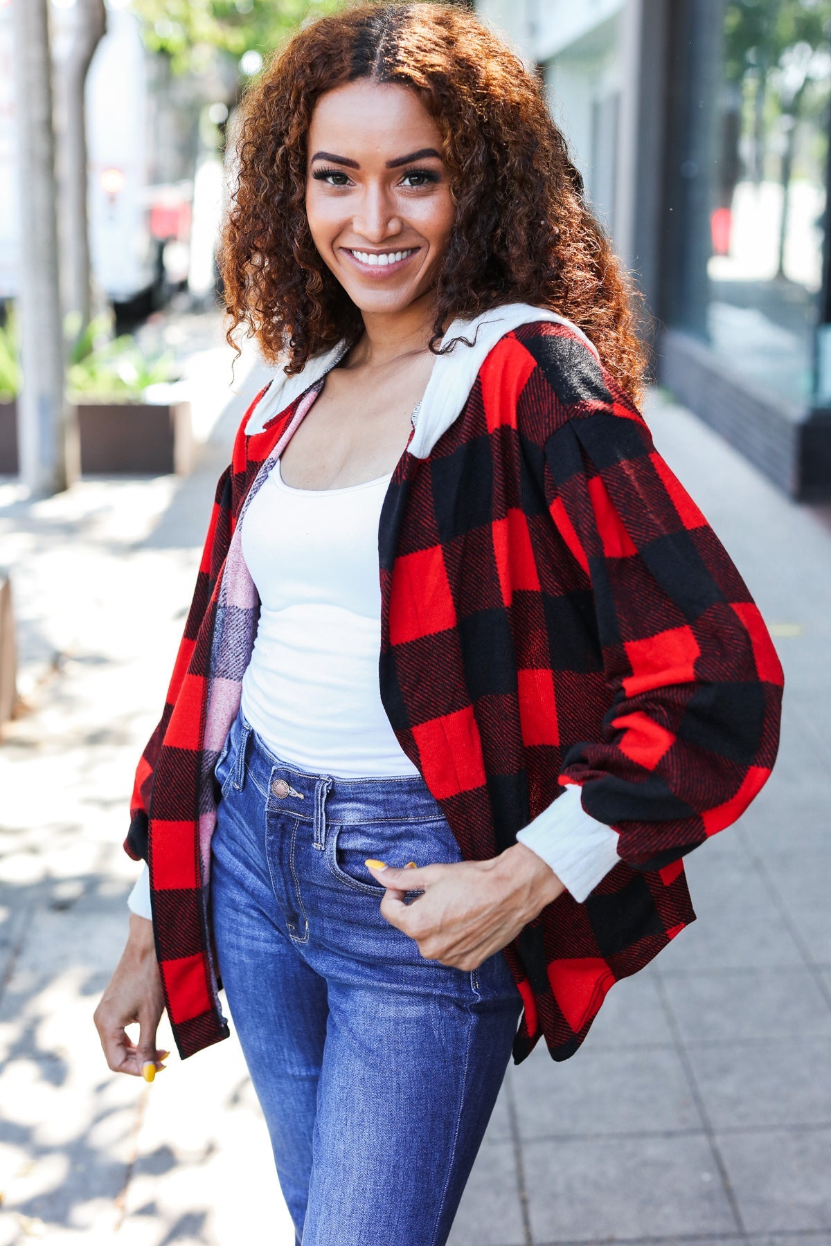 Stepping Out Plaid Hooded Sweater