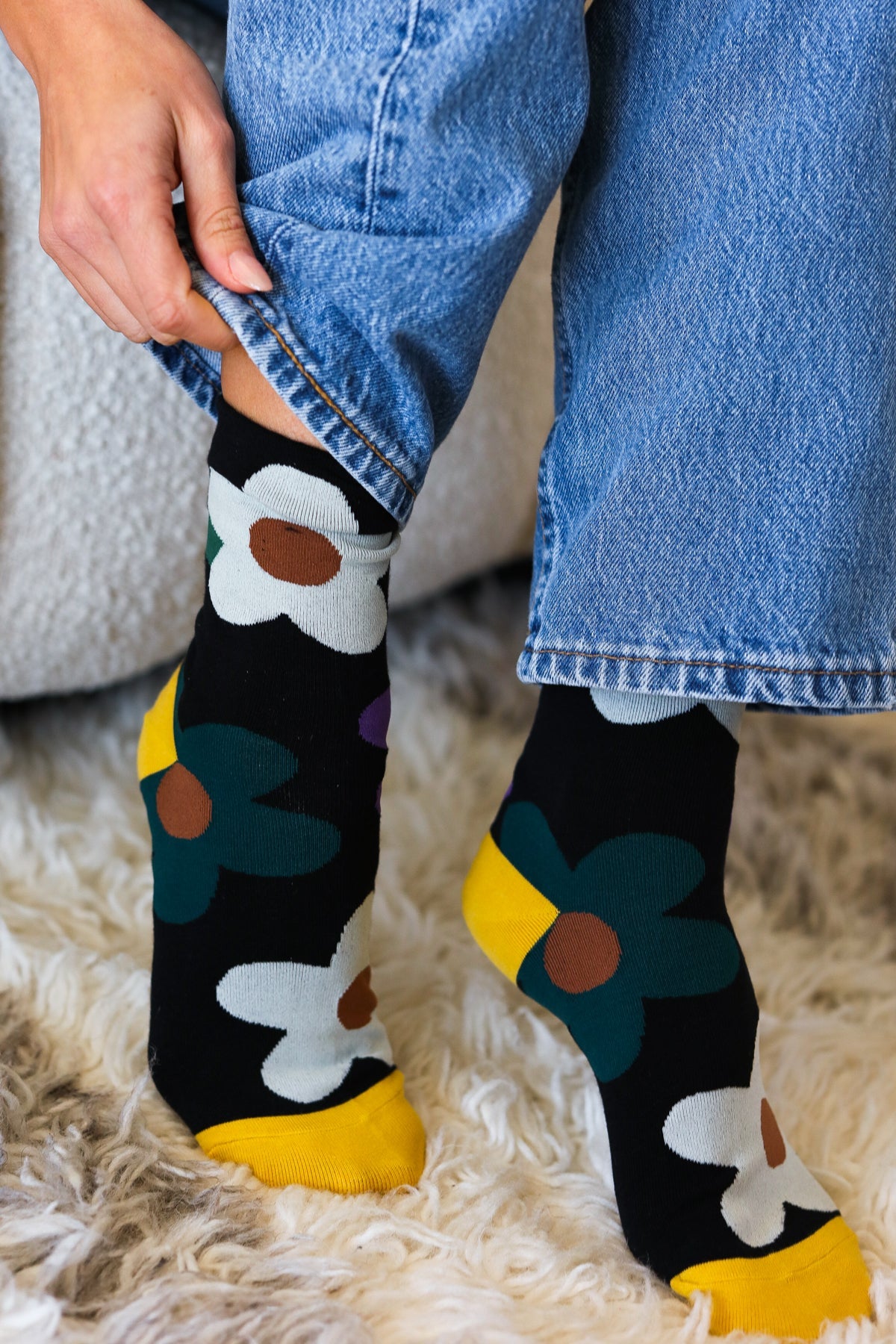 Floral Ankle Socks | Black