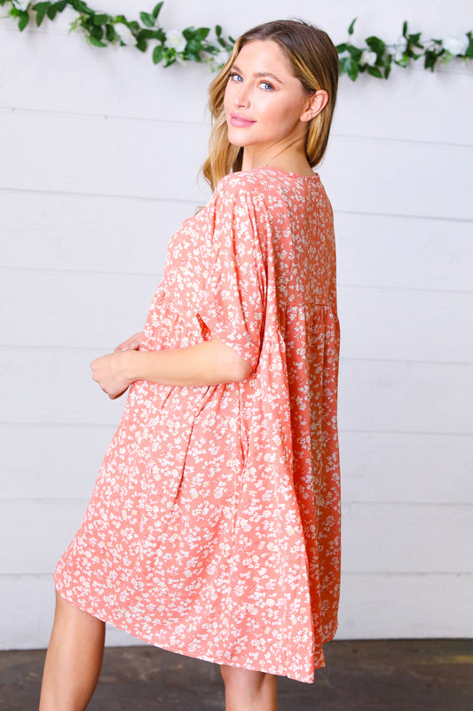 Peach Ditzy Floral Dolman Dress