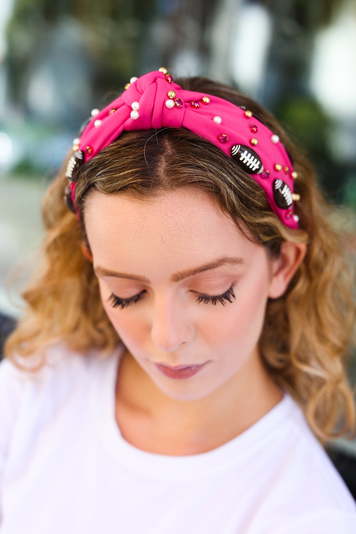 Football Embellished Top Knot Headband