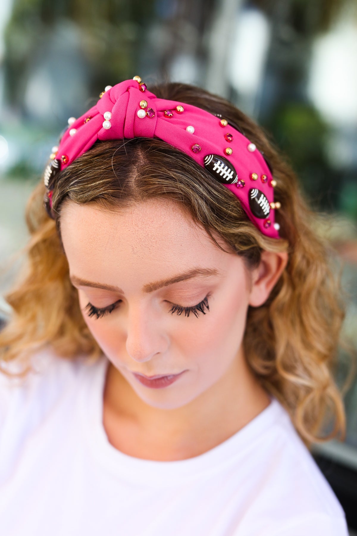 Football Embellished Top Knot Headband