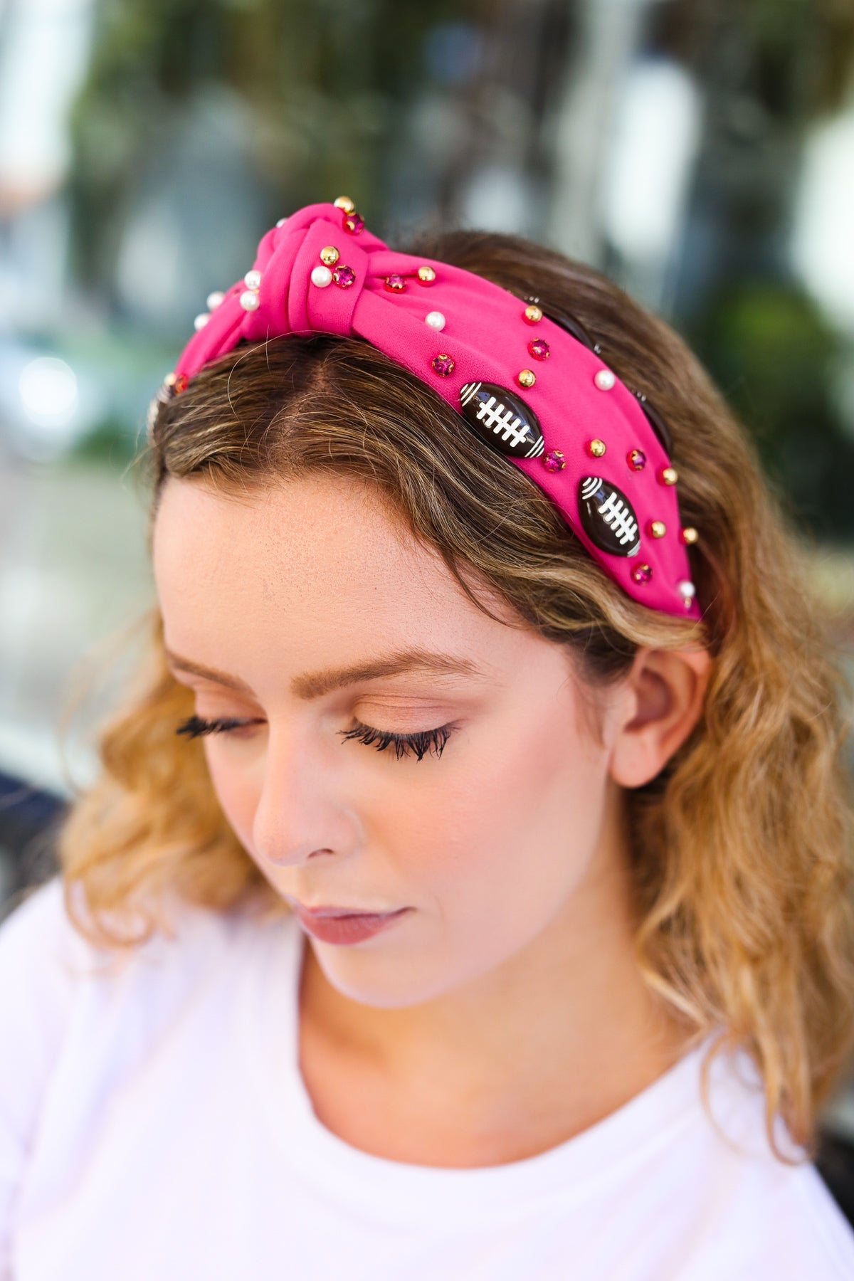 Football Embellished Top Knot Headband