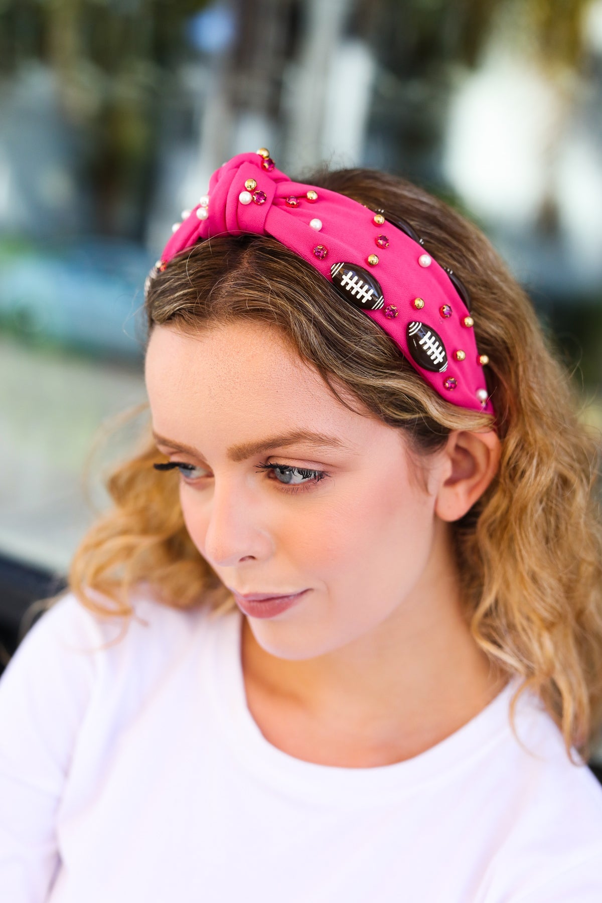 Football Embellished Top Knot Headband