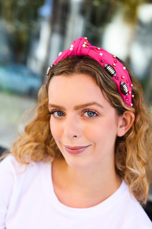 Football Embellished Top Knot Headband