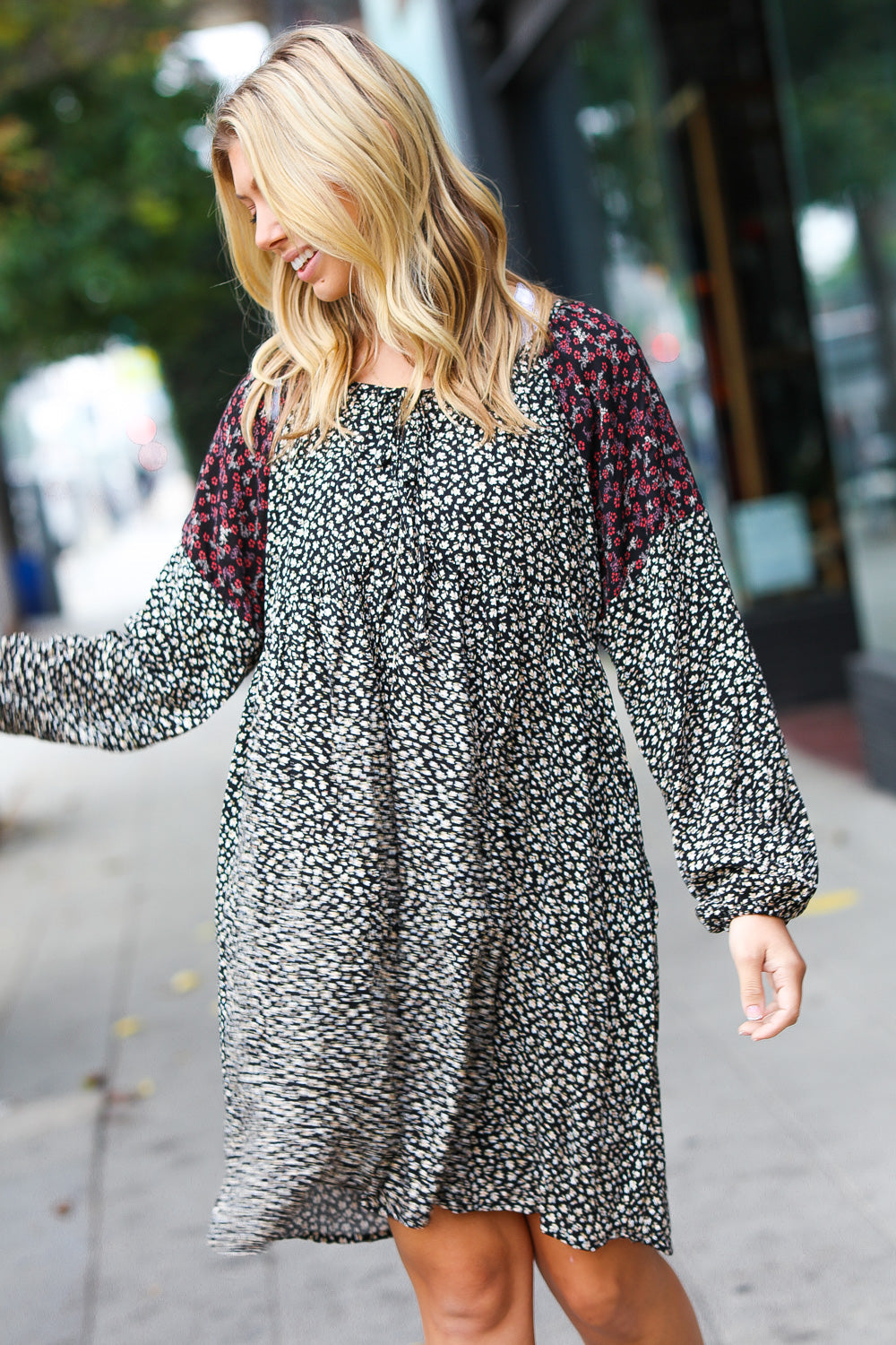 Ditzy Floral Bubble Sleeve Dress