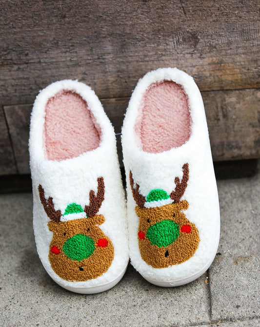 Holiday Reindeer Fleece Slippers