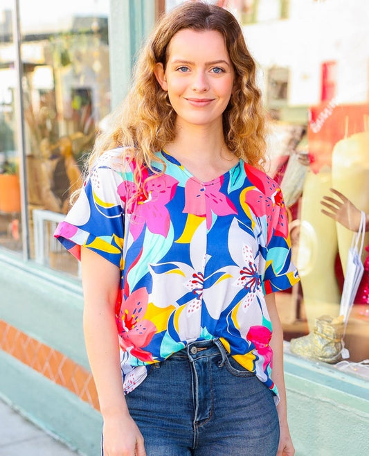 Tropical Floral V-Neck Top