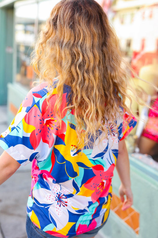 Tropical Floral V-Neck Top