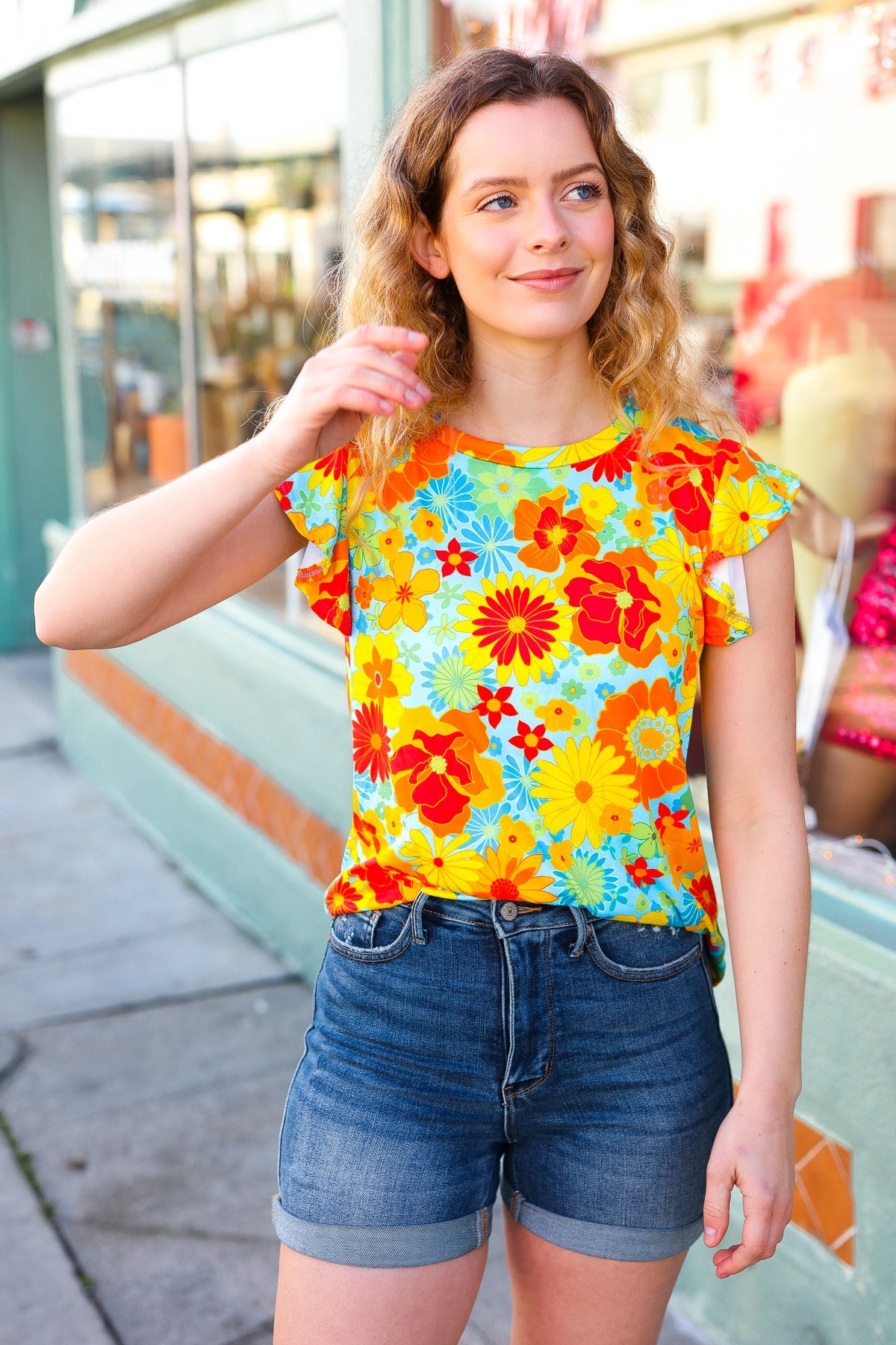 Floral Flutter Sleeve Top