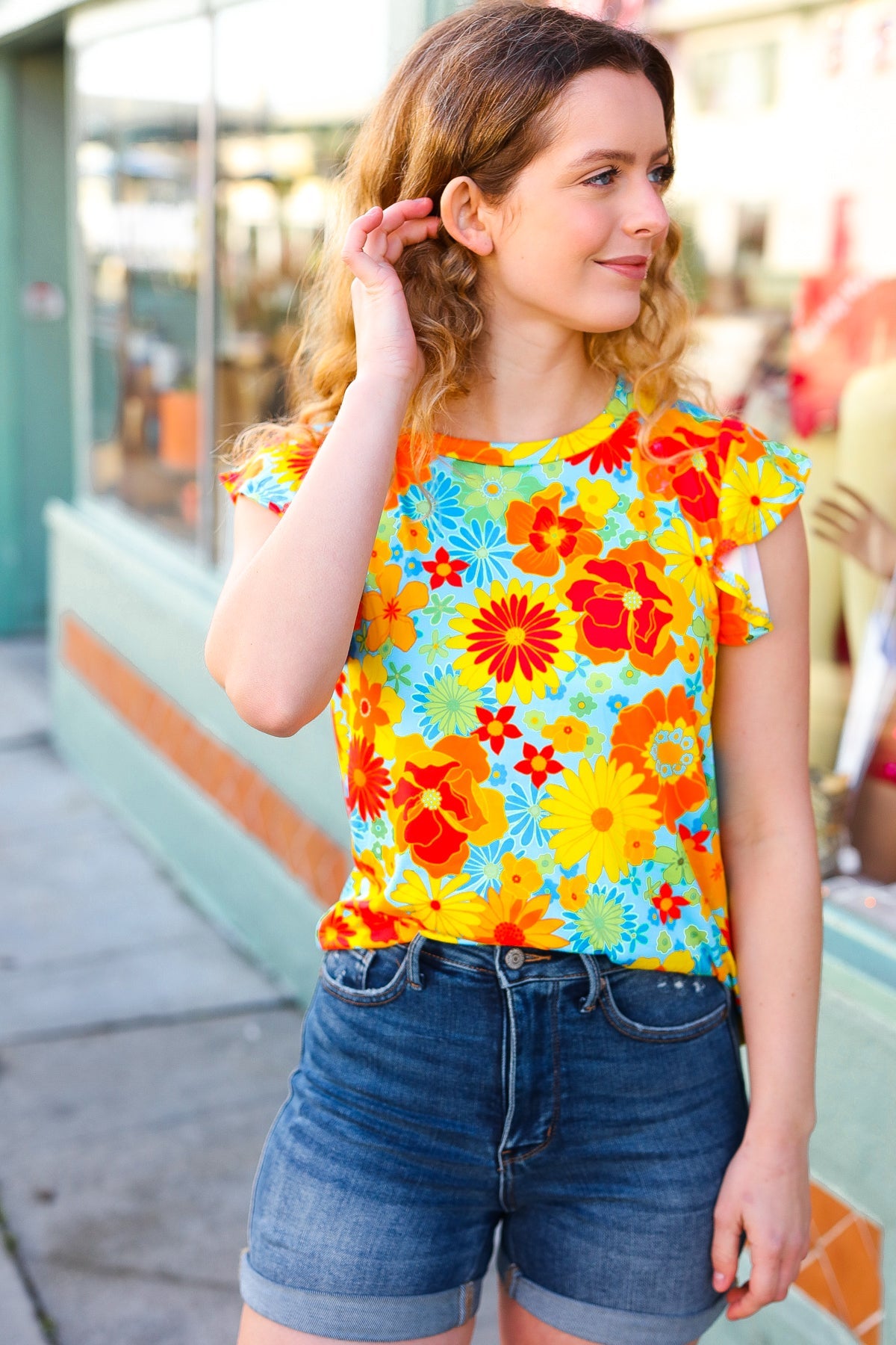 Floral Flutter Sleeve Top