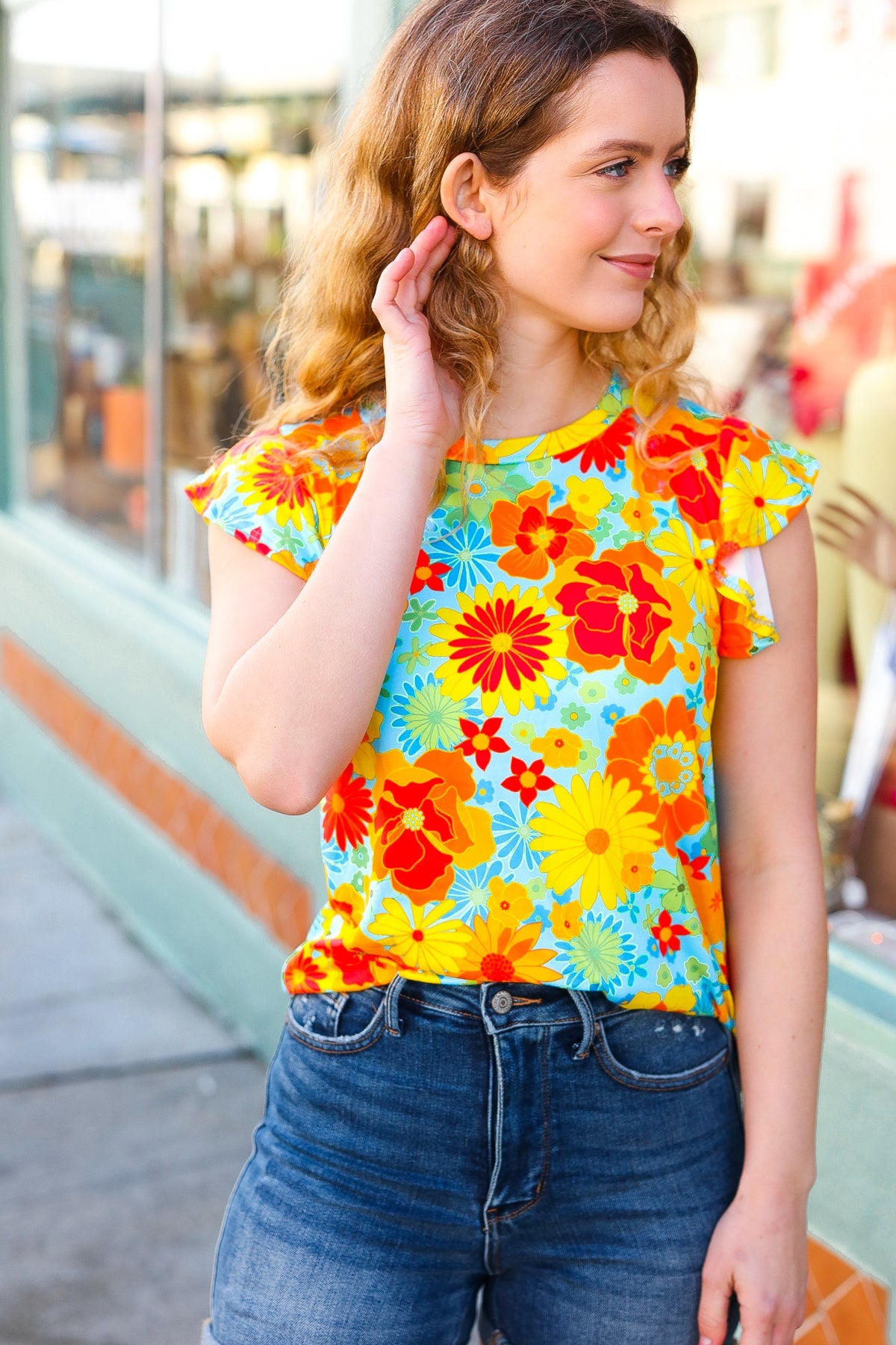 Floral Flutter Sleeve Top