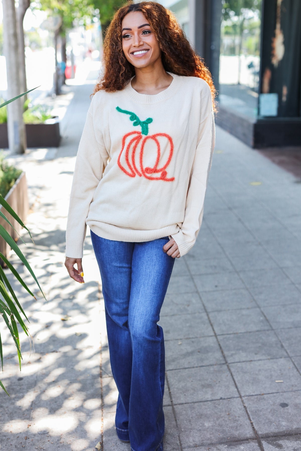 Pumpkin Spice Embroidered Oversized Sweater