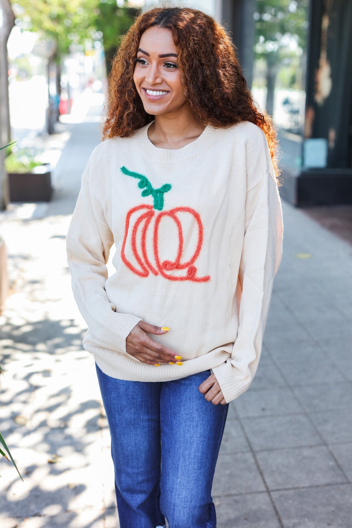 Pumpkin Spice Embroidered Oversized Sweater