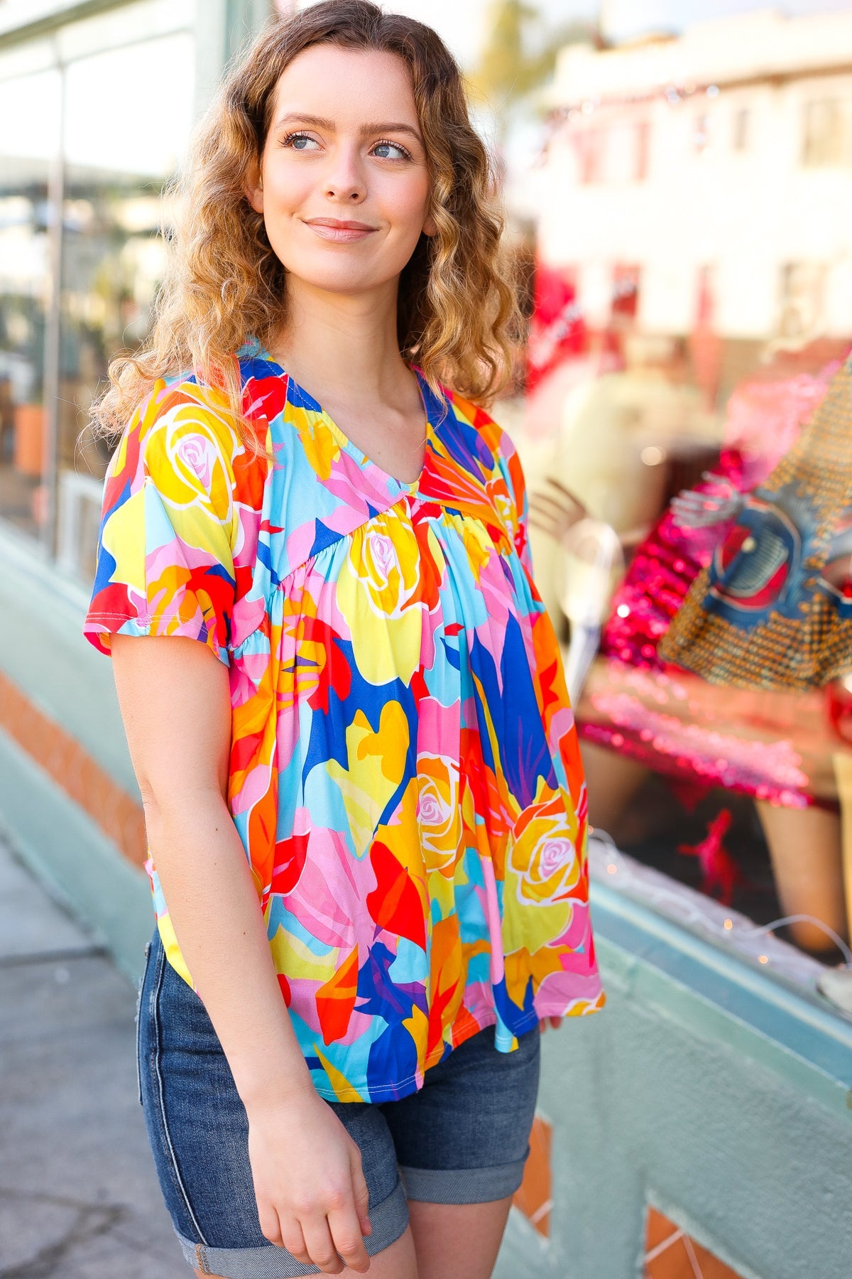 Geometric Floral Dolman Top