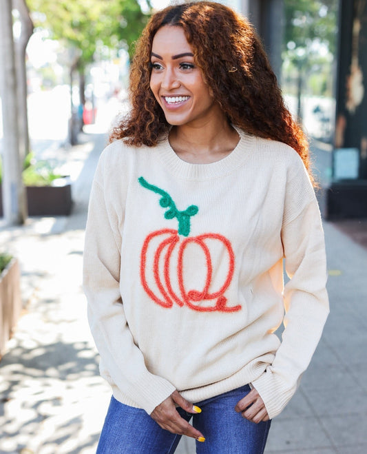 Pumpkin Spice Embroidered Oversized Sweater