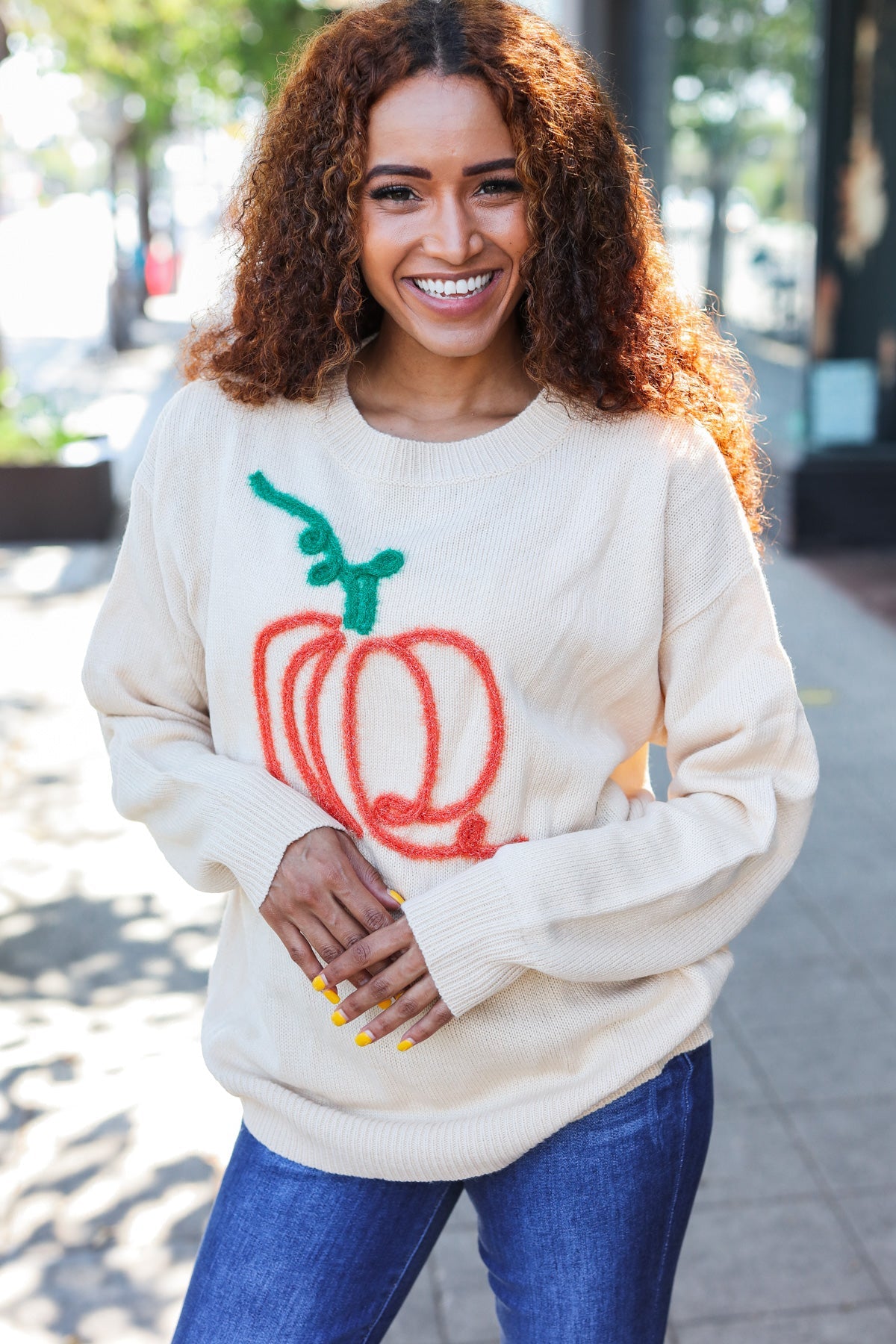 Pumpkin Spice Embroidered Oversized Sweater