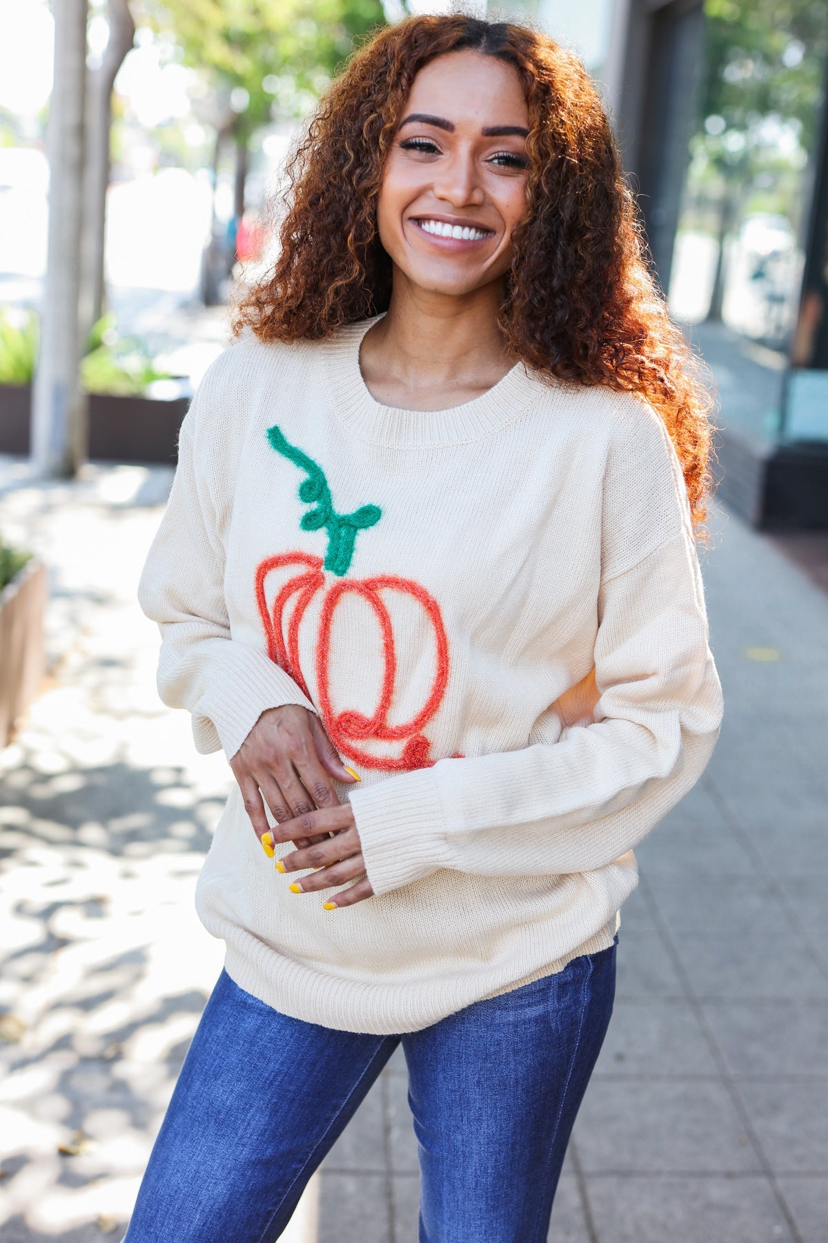 Pumpkin Spice Embroidered Oversized Sweater