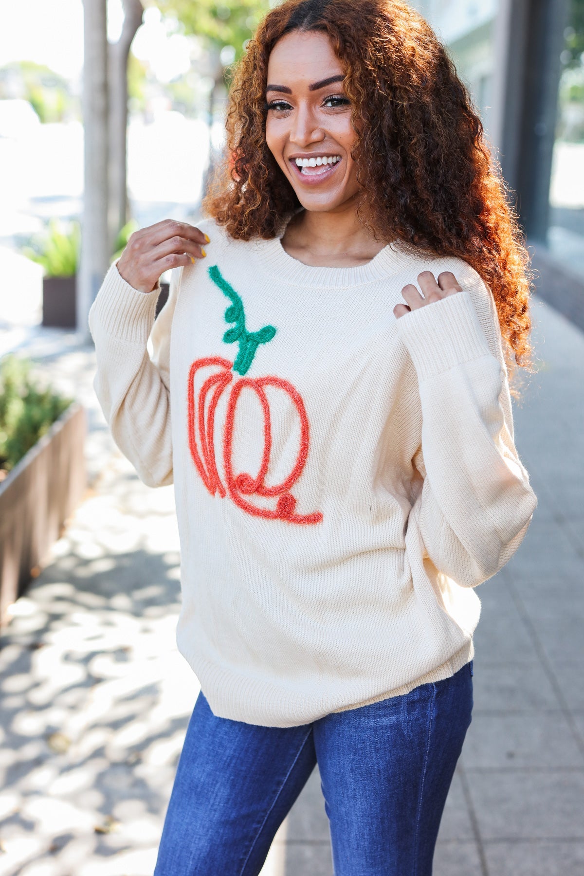 Pumpkin Spice Embroidered Oversized Sweater