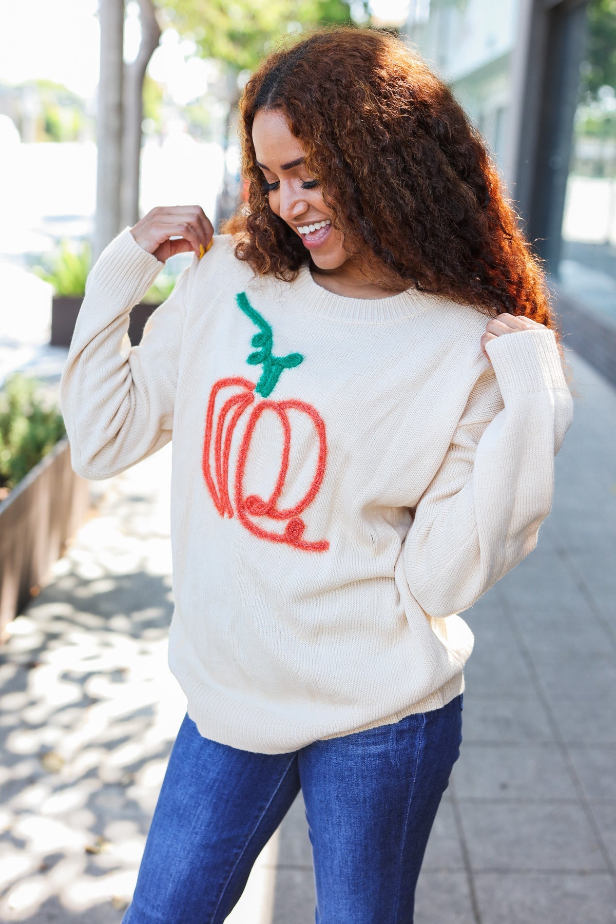 Pumpkin Spice Embroidered Oversized Sweater