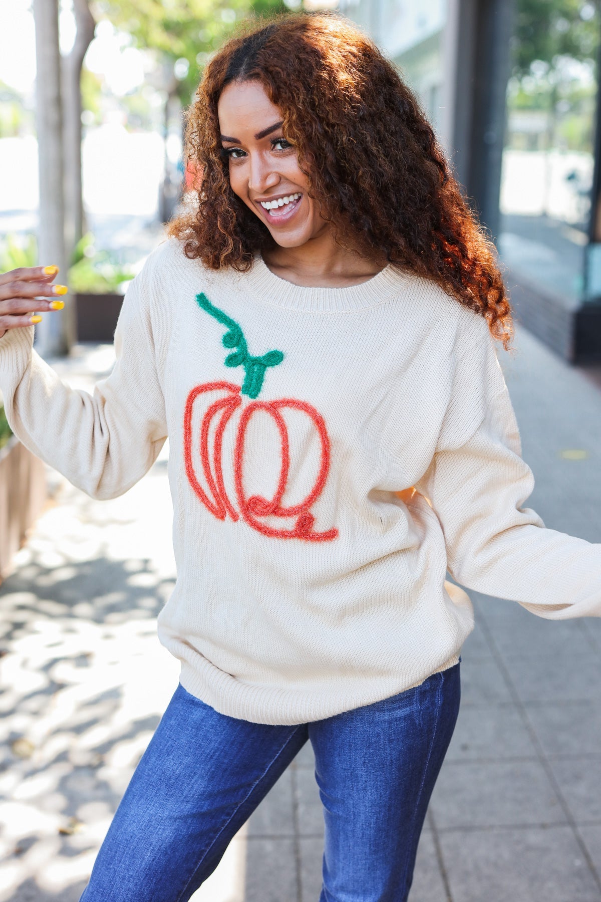 Pumpkin Spice Embroidered Oversized Sweater