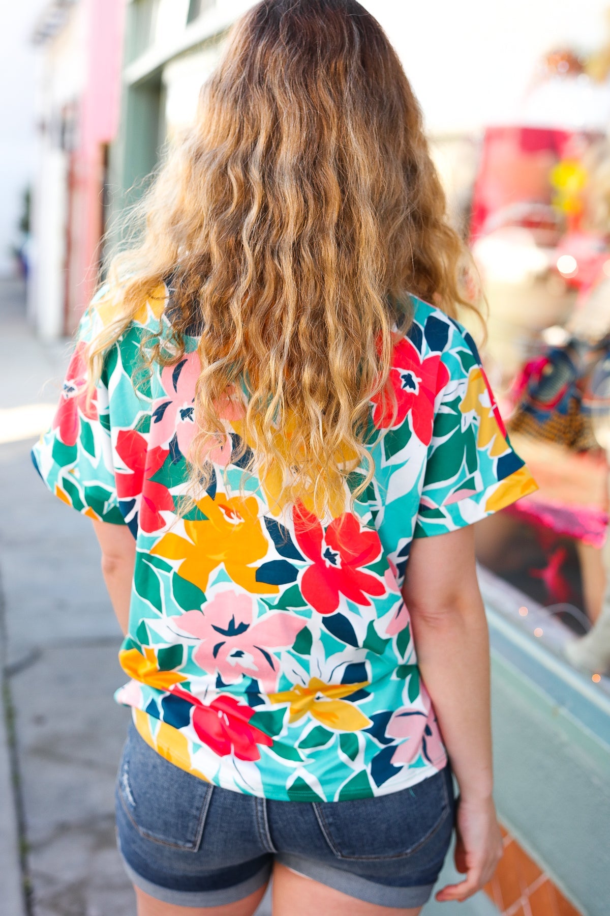 Coral Floral V-Neck Top