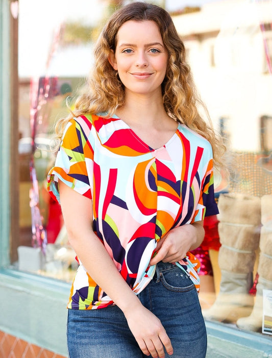 Geometric V-Neck Top