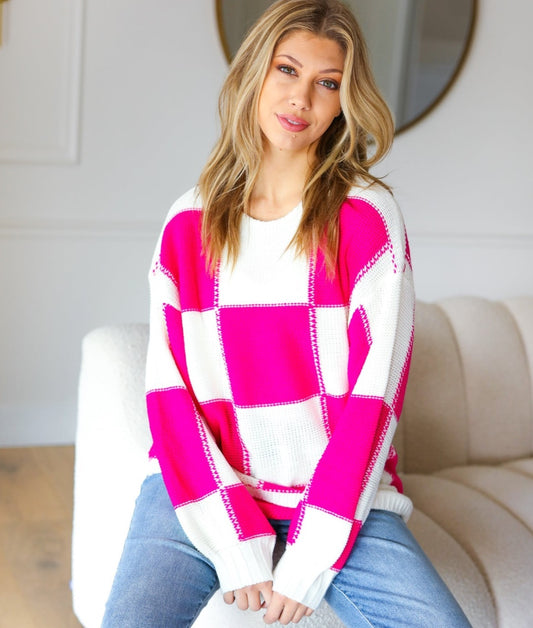 Tried & True Checkered Oversized Knit Sweater