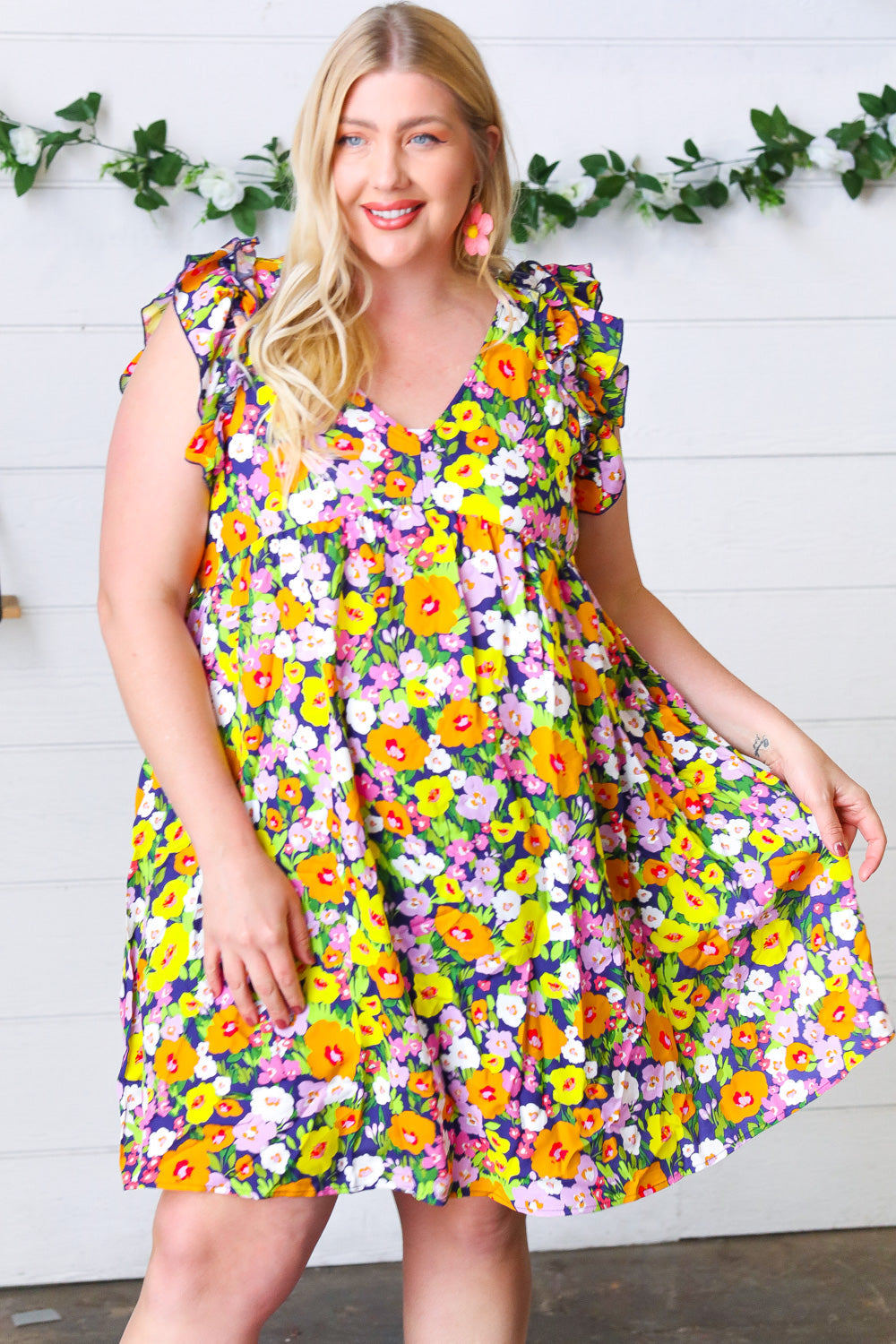 Lemon Floral Babydoll Ruffle Dress