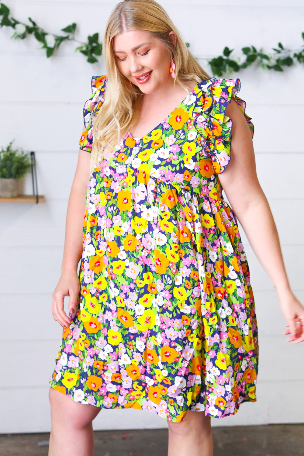 Lemon Floral Babydoll Ruffle Dress