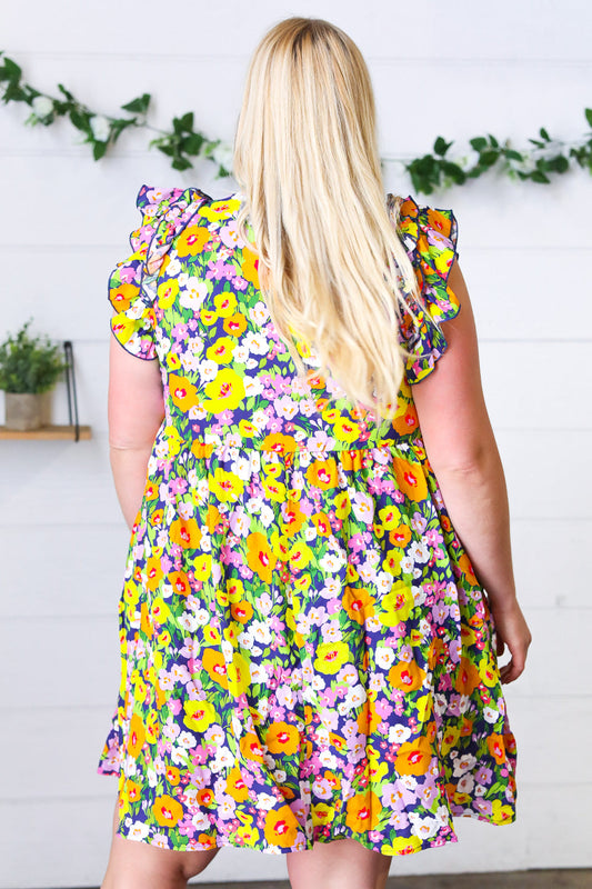 Lemon Floral Babydoll Ruffle Dress