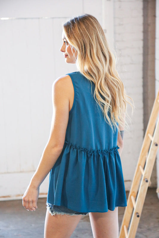 Azure Sleeveless Ruffle Frill Top