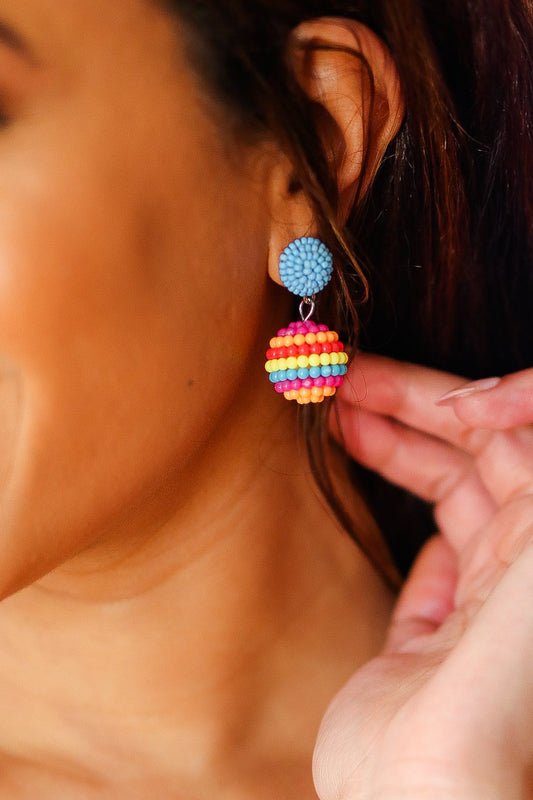 Beaded Sphere Earrings | Blue