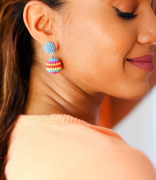 Beaded Sphere Earrings | Blue