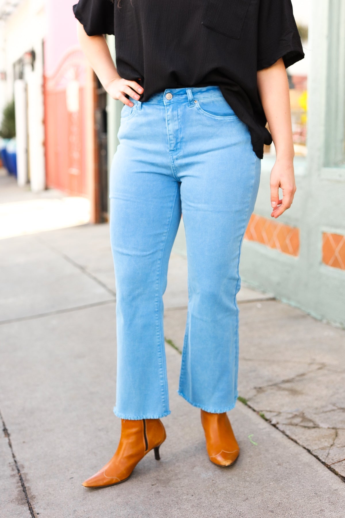 All You Need High-Waist Fray Bootcut Jeans | Zenana