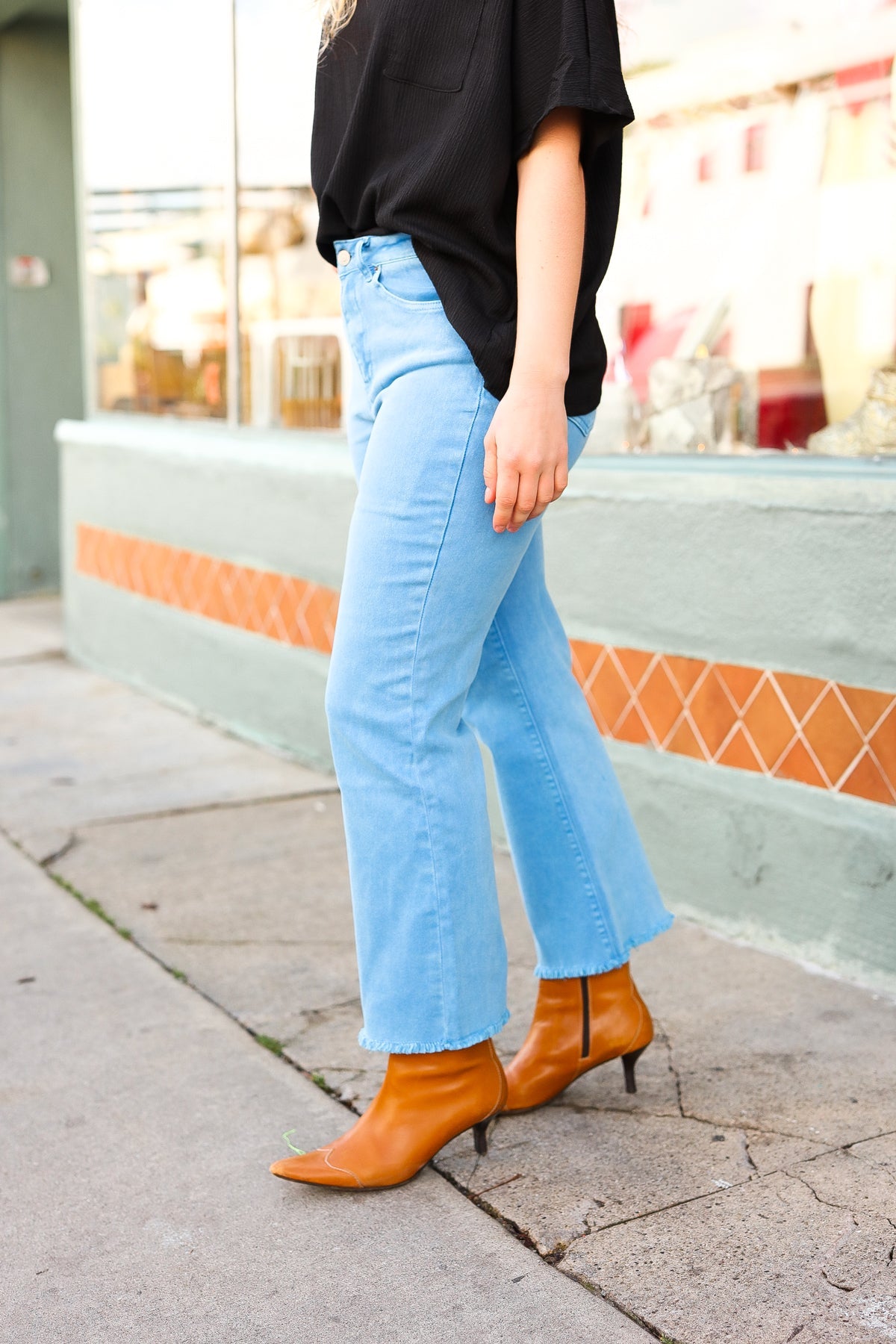 All You Need High-Waist Fray Bootcut Jeans | Zenana