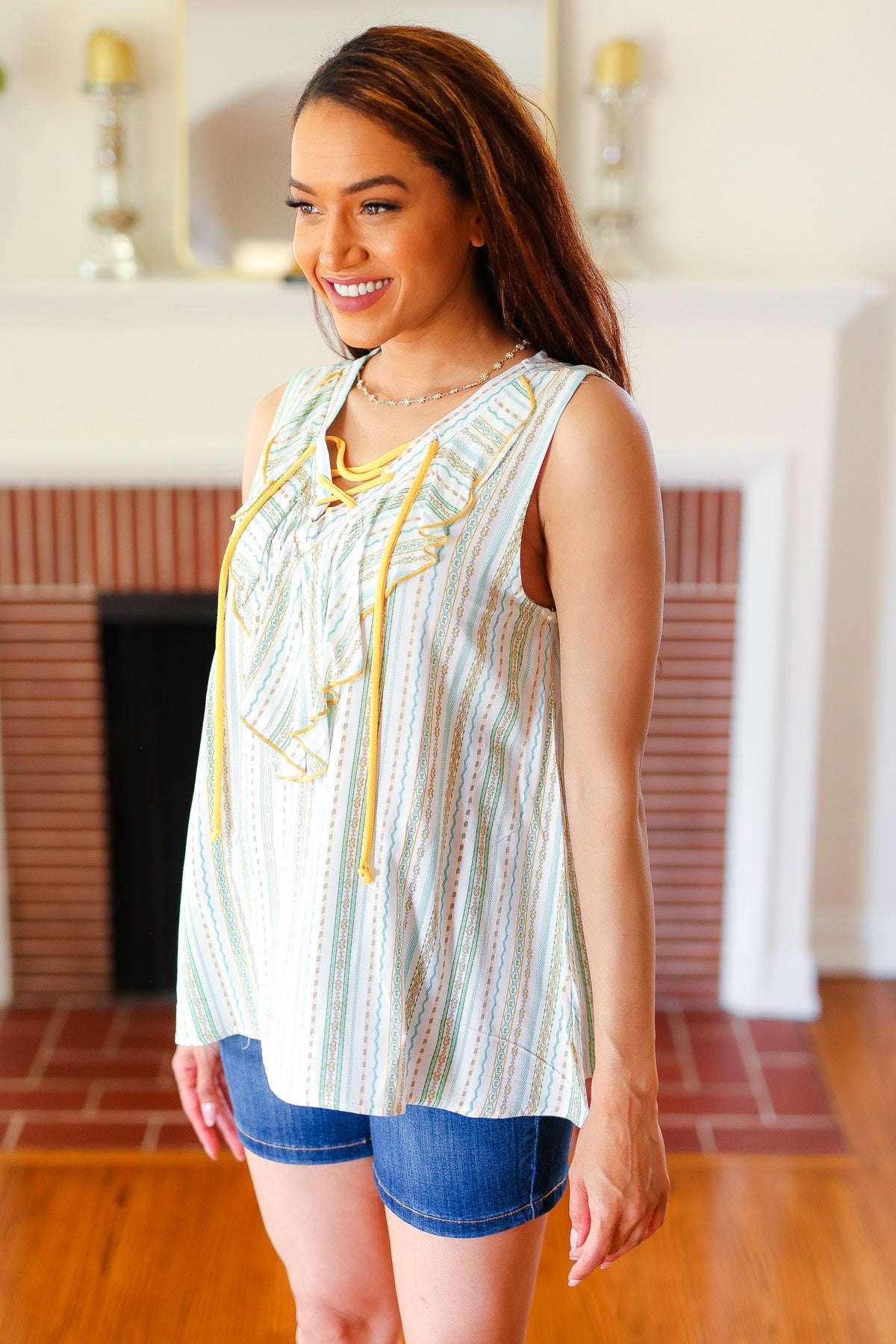 Boho Vertical Striped Lace Top