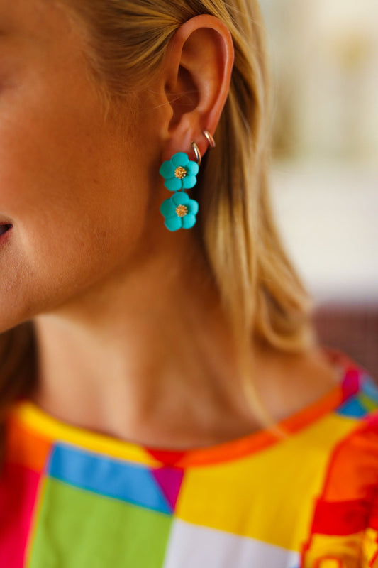 Teal Tiered Flower Earrings