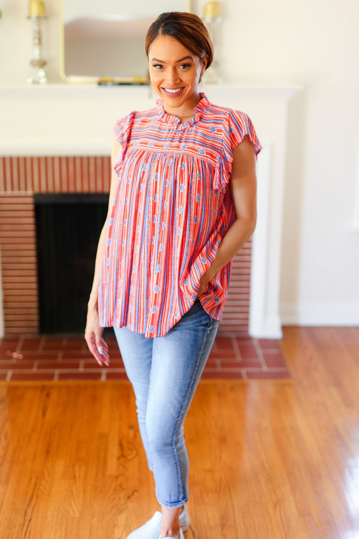 Boho Striped Flutter Sleeve Top