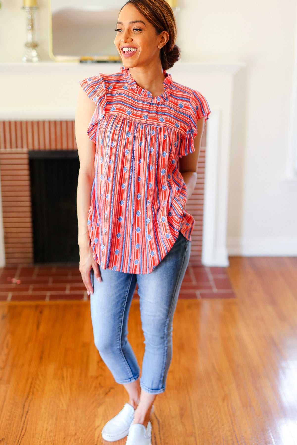 Boho Striped Flutter Sleeve Top